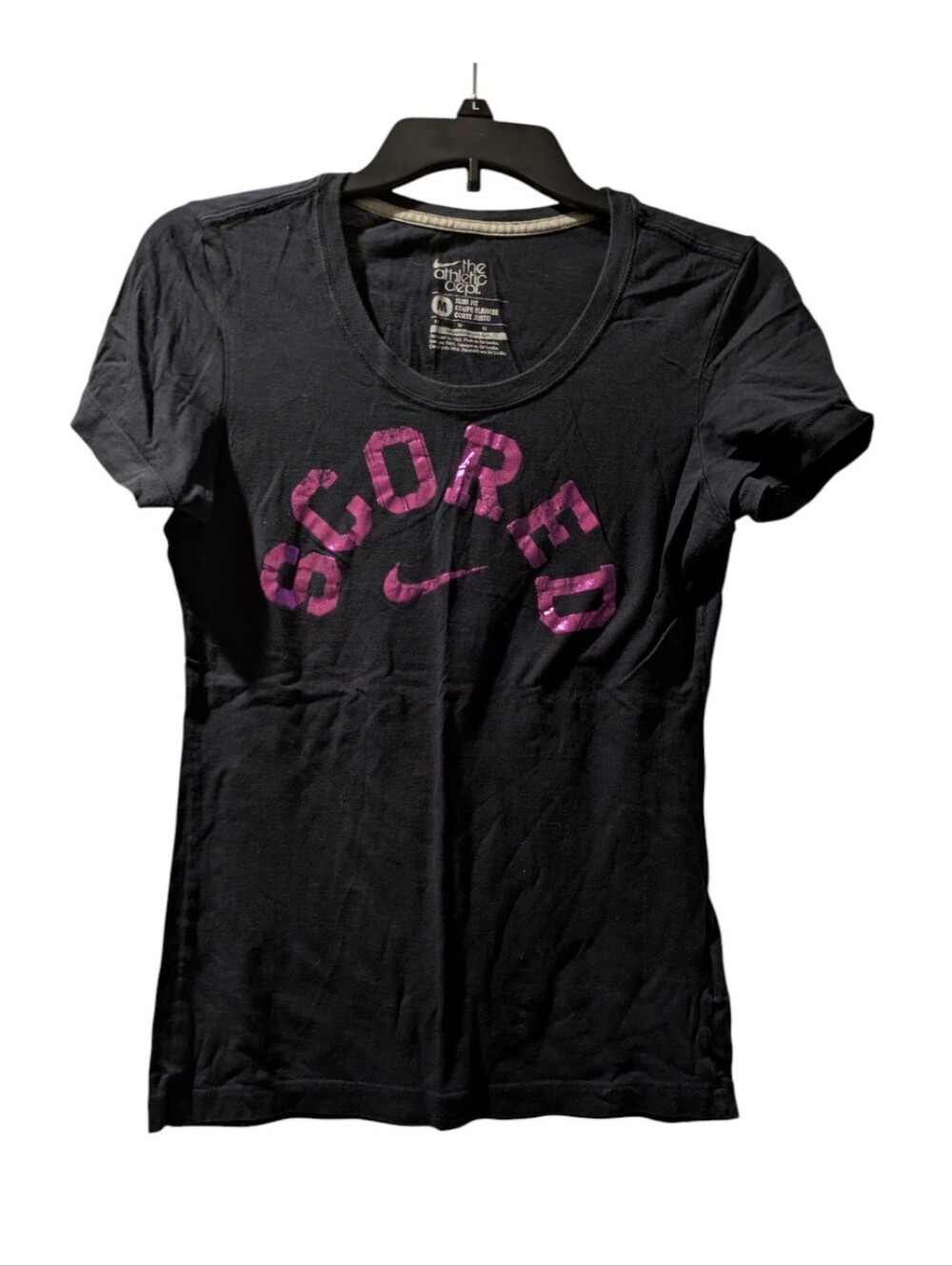 Nike Black Short Sleeve Tee with Pink "SCORED" Graphic